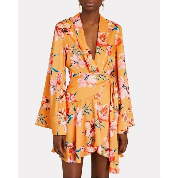 Significant Other Zoe Floral Bell Sleeve Satin Mini Dress 8 - Picture 2 of 9